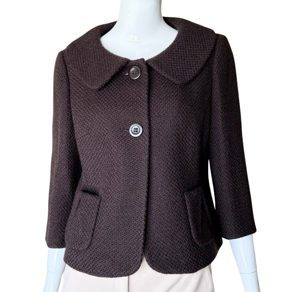 Ann Taylor (Original Ann Taylor) 2-Button Brown Wool Jacket 3/4 Sleeves Size 8